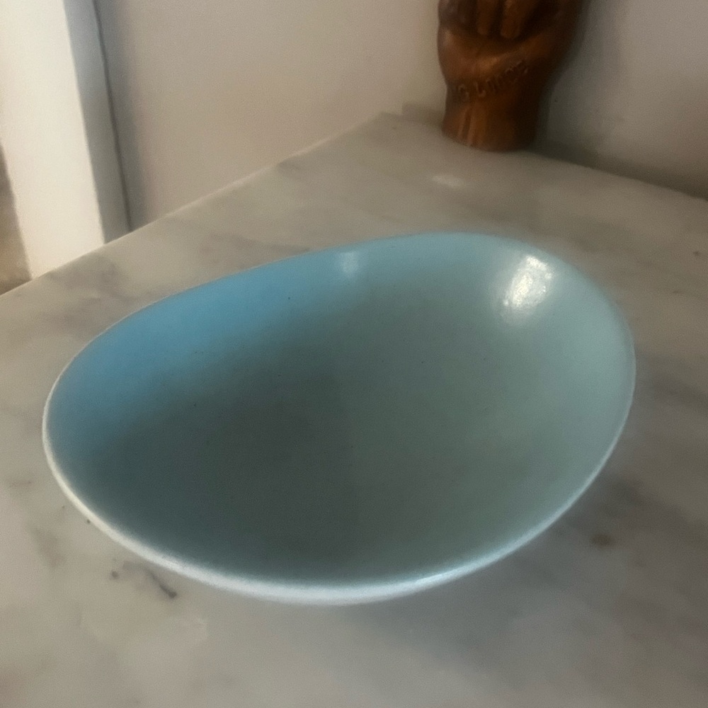 Midcentury modern MCM Bowl unique vintage oblong signed Poppy Trail METLOX